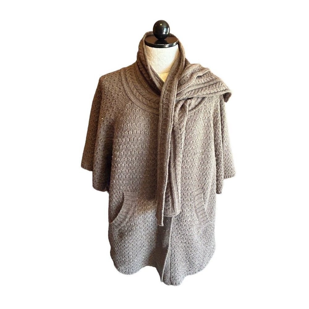 Anthropologie Sparrow M Oversized Brown‎ Wool Short Sleeve Sweater Cardigan